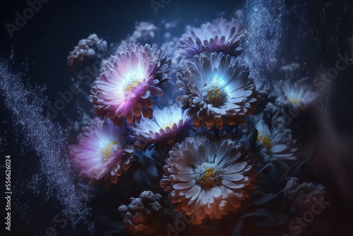 Beautiful abstract cosmic flowers. AI 