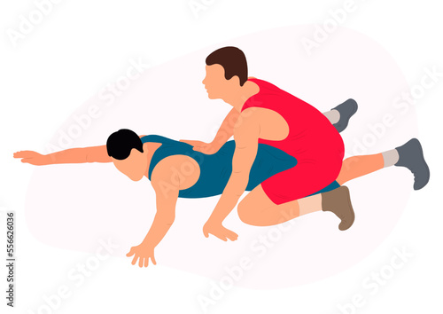 Vector athletes wrestlers in the fight, duel, fight. Figures of strong men. Greco Roman, freestyle, classical wrestling.