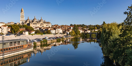 France, Nouvelle-Aquitaine, Perigueux, Isle river with Perigueux Cathedral photo