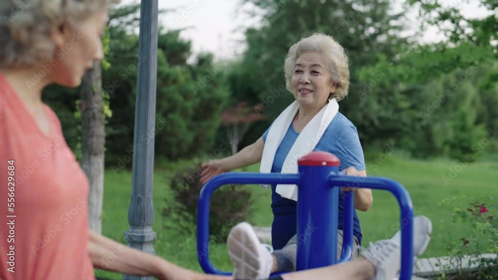 Happy senior friends exercising in park,4K Happy senior friends exercising in park,4K