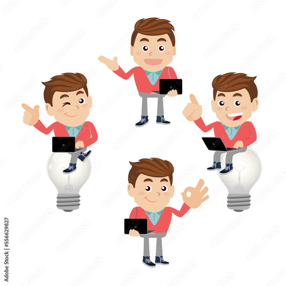 Set of young man characters in different poses Set of young man characters in different poses