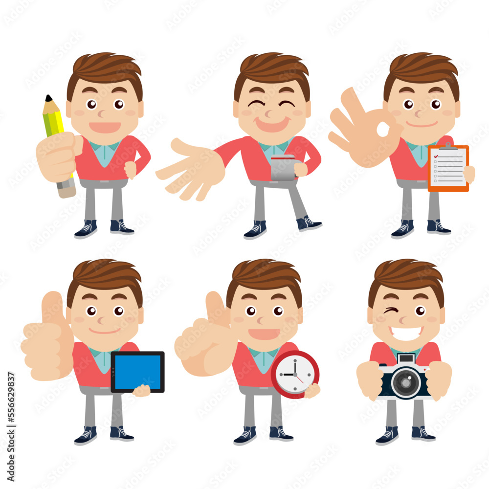 Set of young man characters in different poses Set of young man characters in different poses