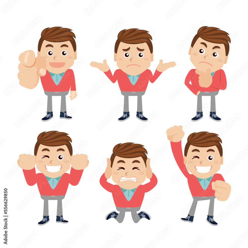 Set of young man characters in different poses Set of young man characters in different poses