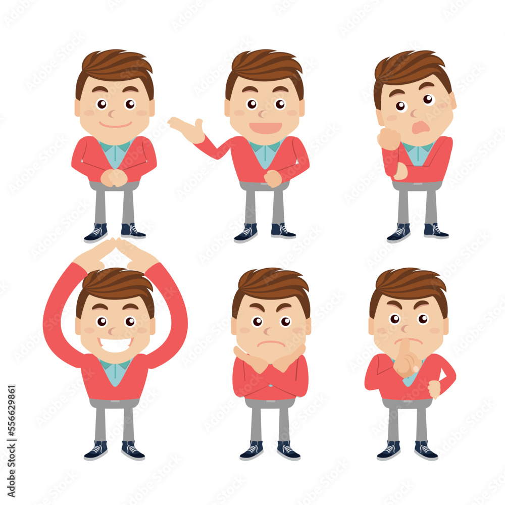 Set of young man characters in different poses Set of young man characters in different poses