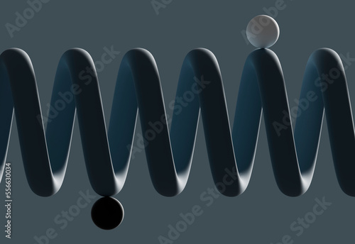 Three dimensional render of two spheres balancing on coil photo