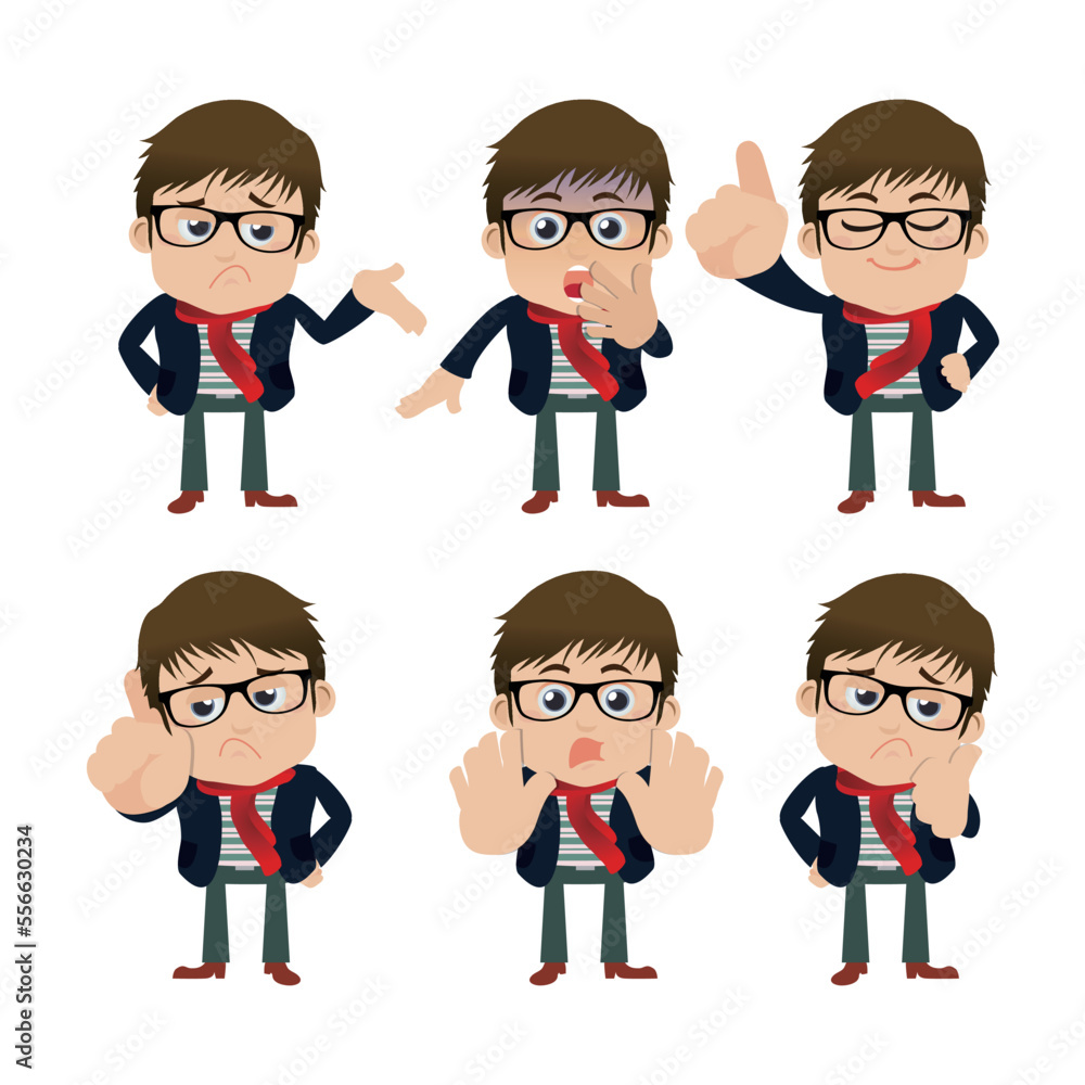 Set of young man characters in different poses Set of young man characters in different poses
