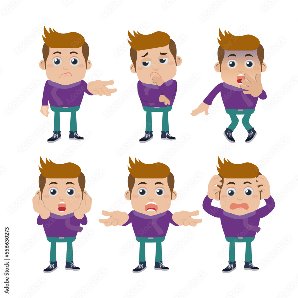 Set of young man characters in different poses Set of young man characters in different poses