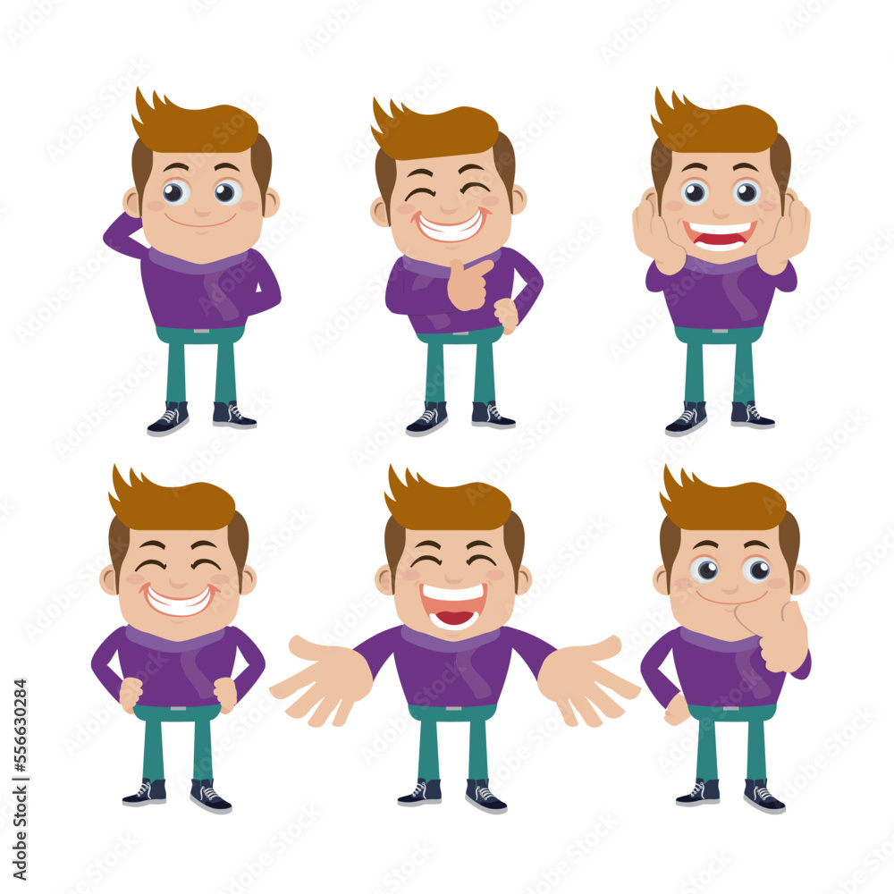 Set of young man characters in different poses Set of young man characters in different poses