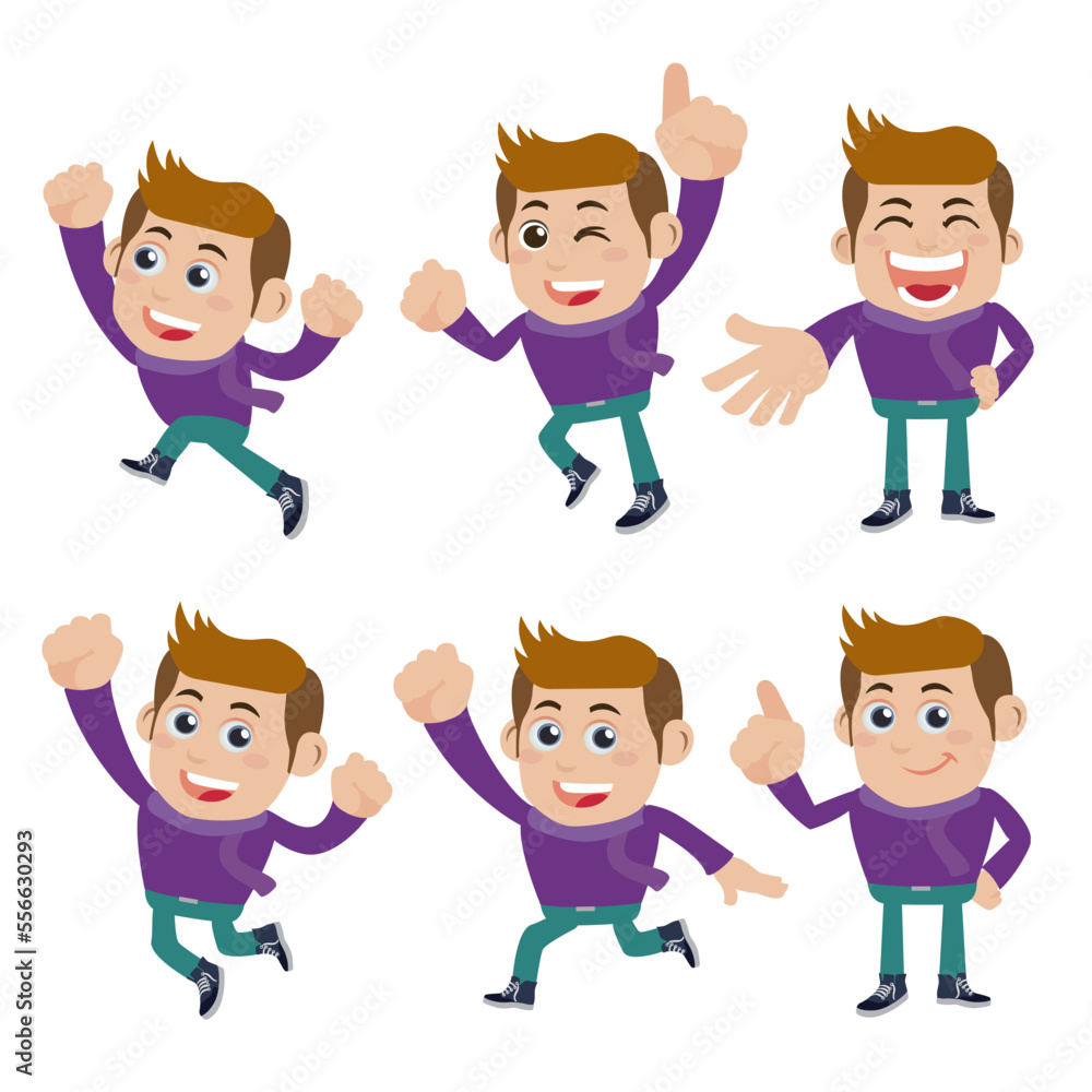 Set of young man characters in different poses Set of young man characters in different poses
