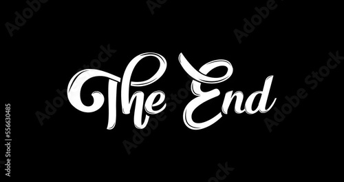 The end animation. The text is handwritten in modern calligraphy with ink drops. Animated is suitable for logos, posters, cinema, flogs, movies, videos, and banners. Black background alpha channel. photo