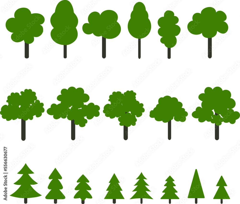 Fototapeta premium Vector tree icons on isolated white background.