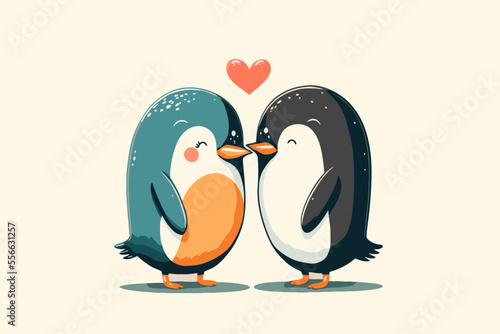 cute penguins couple in love animal valentine day card invitation background