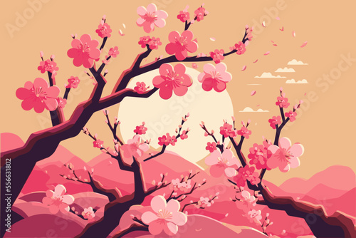 Sakura branch cherry blossoming flower tree, japan spring flowers background