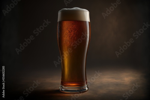 Pint Of Beer On Wooden Table Light On It Copy Scapre Ready Beer Scene Generative AI