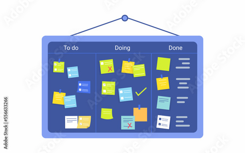 Paper sticky notes, messages, notepads and to do list and office notice or information board with appointment notes.