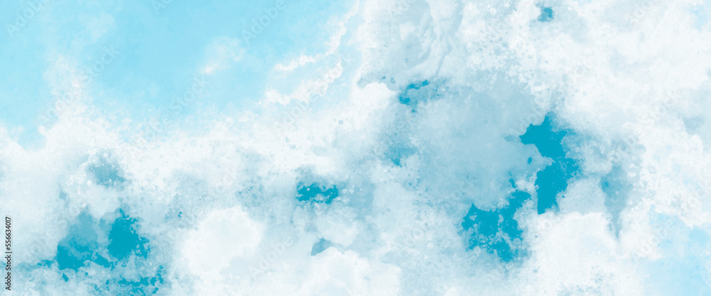 Obraz premium Abstract gradient light sky blue shades watercolor background on white paper texture. Aquarelle painted textured canvas design, abstract blue watercolor splash background, texture of watercolor. 