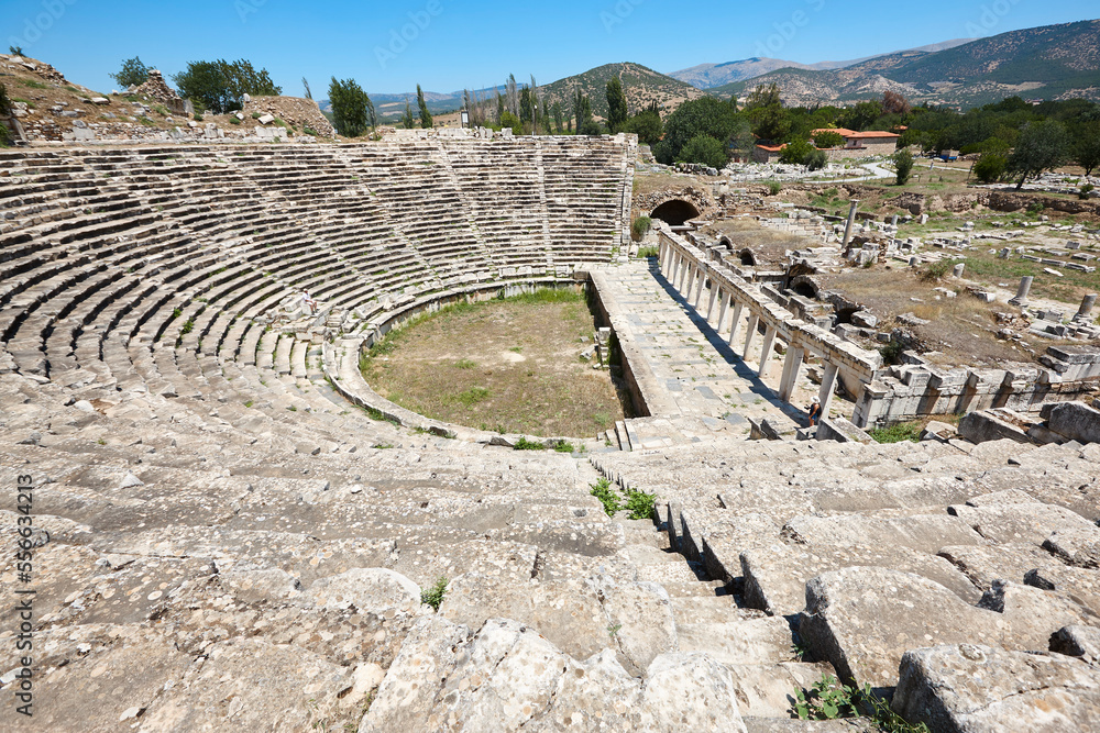 Archeological landmark of Aphrodisias. Amphitheatre. Hellenistic and roman art. Turkey