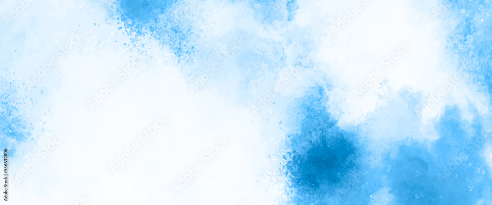Abstract gradient light sky blue shades watercolor background on white paper texture. Aquarelle painted textured canvas design, abstract blue watercolor splash background, texture of watercolor. 