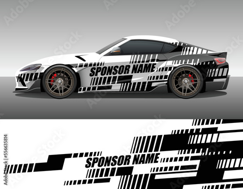 Car wrap vinyl racing decal ornament. Simple flat abstract geometric striped sport background design print template with sponsor name text place. Vector illustration.