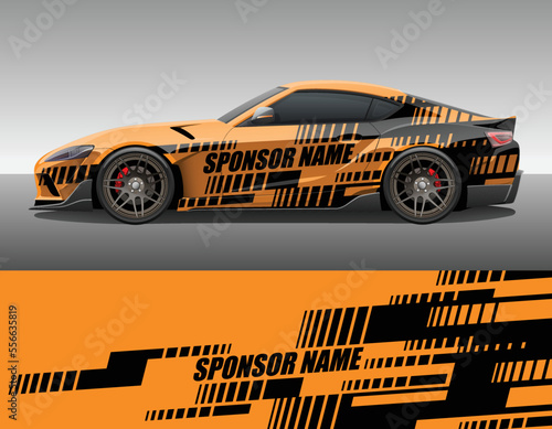 Car wrap vinyl racing decal ornament. Simple flat abstract geometric striped sport background design print template with sponsor name text place. Vector illustration.