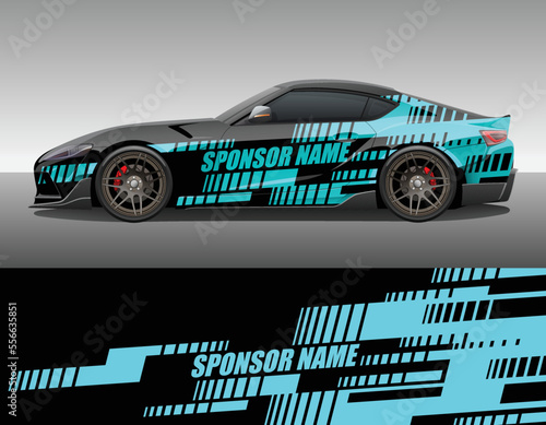 Car wrap vinyl racing decal ornament. Simple flat abstract geometric striped sport background design print template with sponsor name text place. Vector illustration.