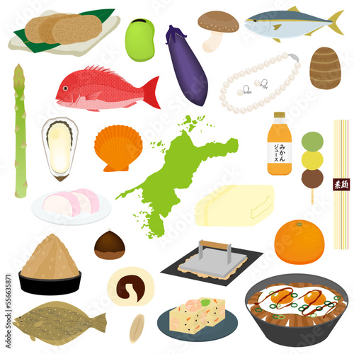 愛媛県の特産品のイラストセット