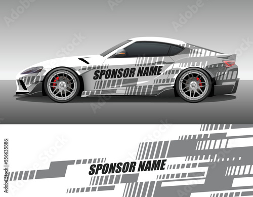 Car wrap vinyl racing decal ornament. Simple flat abstract geometric striped sport background design print template with sponsor name text place. Vector illustration.