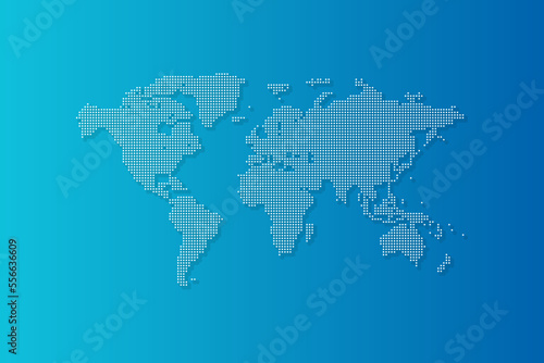 Dotted world map on blue background vector illustration