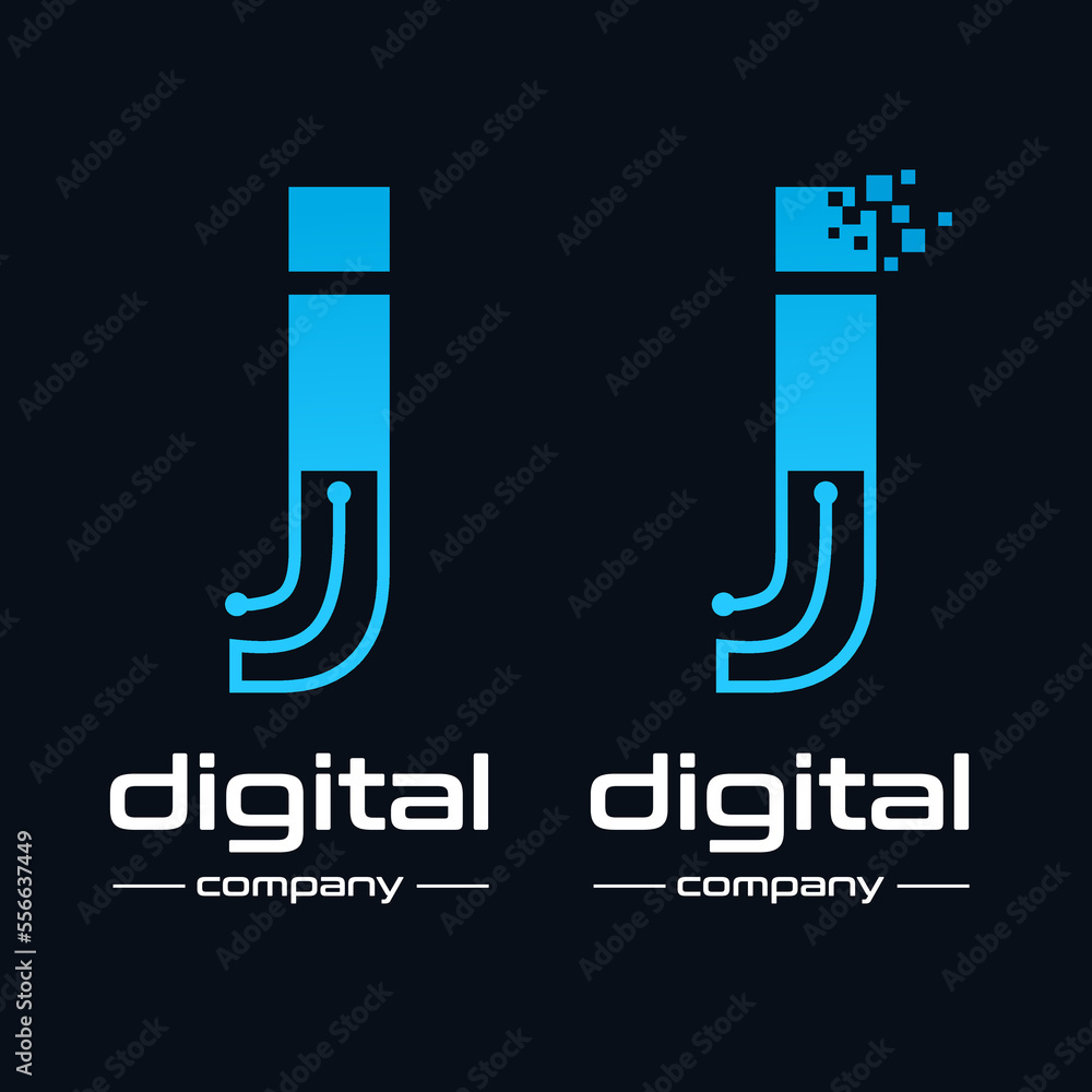 Lowercase Letter J Digital technology vector logo template with pixel symbol. This logo is suitable for industrial, automotive, circuit, modern, electric business. Lowercase Letter J Digital technology vector logo template with pixel symbol. This logo is suitable for industrial, automotive, circuit, modern, electric business.