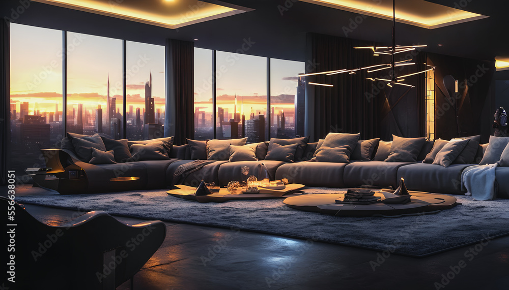 Beautiful modern living room interior, Generative AI