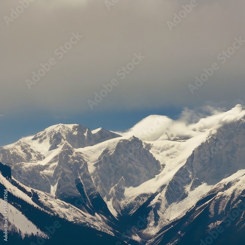 View of the snow-capped mountains in cloudy weather