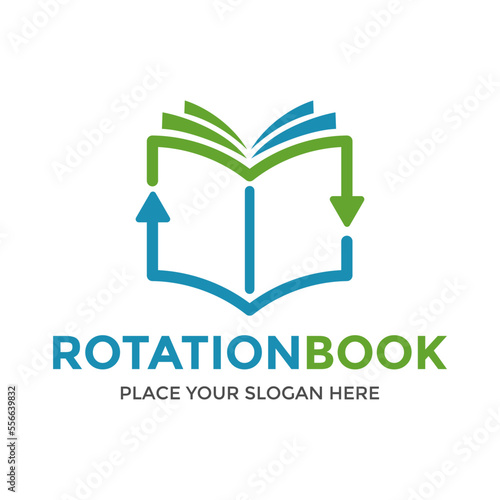 Rotation book vector logo template. This design use arrow symbol. Suitable for recycle, revise, renew.
