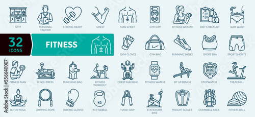 Fitness and welness icons Pack. Thin line icon collection. Outline web icon set