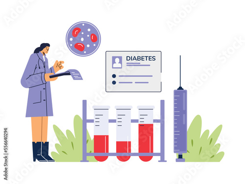 Blood glucose test for diabetics flat cartoon vector illustration isolated.