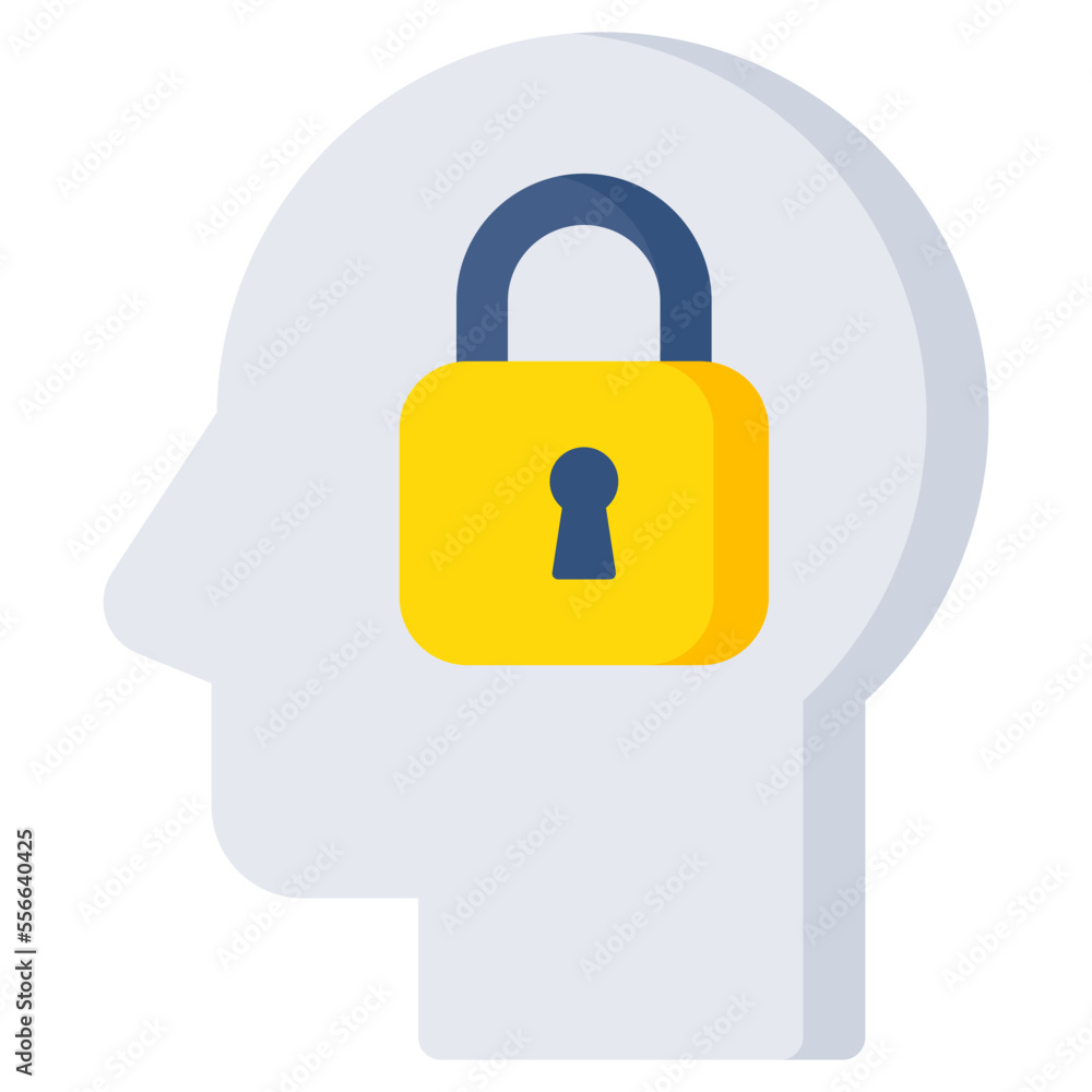 Locked inside brain, icon of secure mind Locked inside brain, icon of secure mind