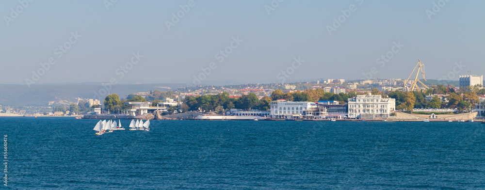 Sevastopol bay coastal view. Wide panoramic photo