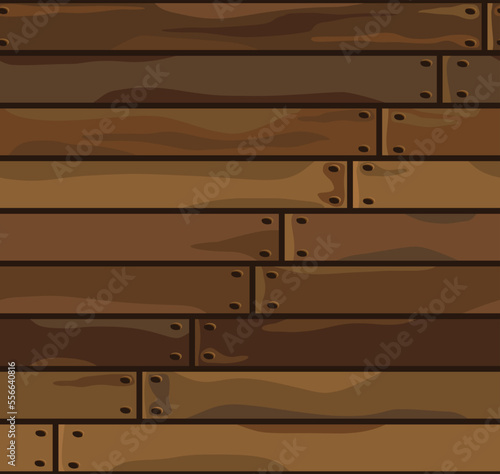 Parquet seamless texture. A floor made of wooden planks, imitation masonry of the laminate. Dark brown pattern. Ship's deck masonry. Cartoon style. Vector background