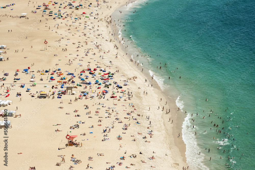 Nazare, Portugal - aerial view of the Praia de Nazare,Nazare Beach, and the city of Nazare, in the Leiria District of Portugal
