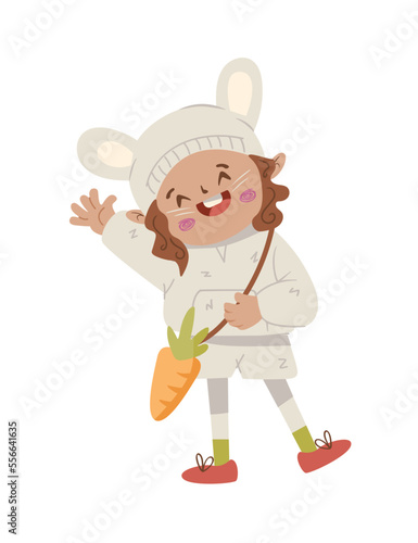 Little Girl with Bunny Costume - Hand Drawn - Animal Costume