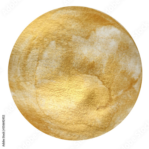 golden shining circle watercolor texture with glitter. hand drawn isolate
