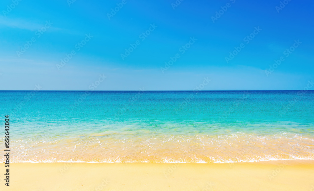 clear blue sea with horizon, blue sky Light clouds and clean sand