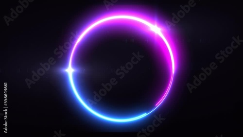 Abstract background blue red spectrum fluorescent light with neon circle LED animation 3D rendering	