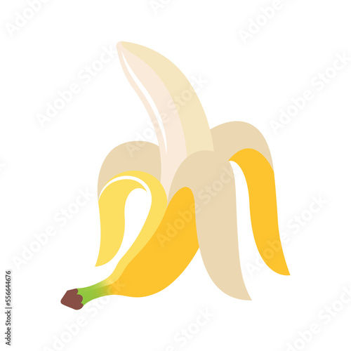 Peeled ripe banana fruit. Colored banana fruit vector. Banana icon. Vector illustration