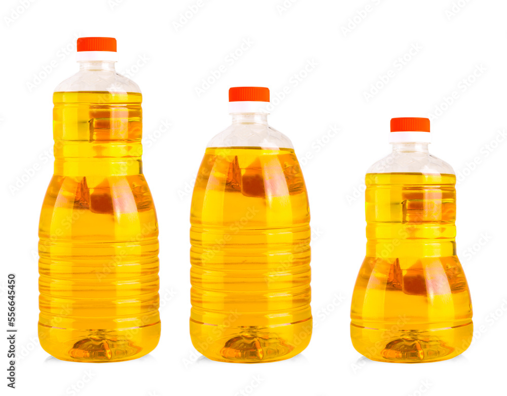 Bottles of sunflower oil isolated on white background. Bottles of sunflower oil isolated on white background.
