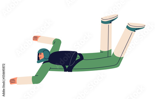 Parachute jumper, skydiver floating in air. Extreme parachutist skydiving. Human falls down, flies at height. Person jumping, soaring in sky. Flat vector illustration isolated on white background