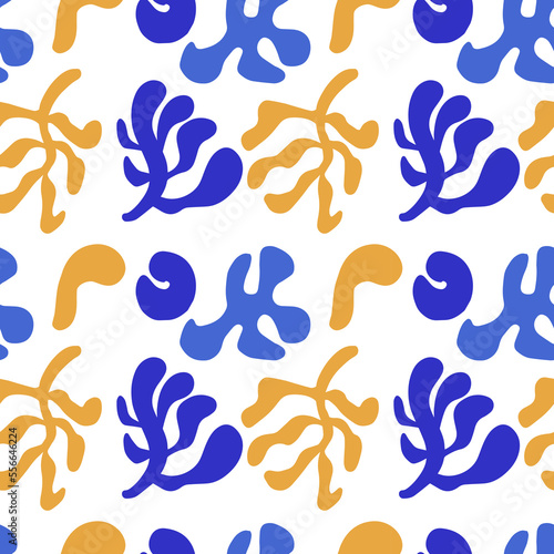 Seamless vector pattern with abstract matisse style shapes. Hand drawn cutout silhouettes of branches,corals. Contemporary doodle art background