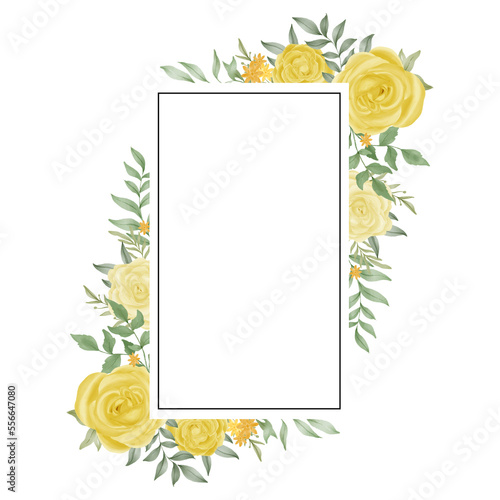 yellow rose flower watercolor frame decoration