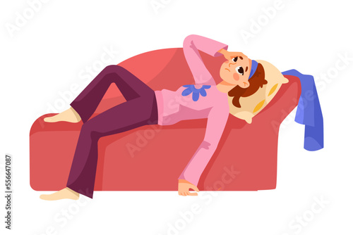 Tired Mom Lying on Sofa Having Lack of Energy Vector Illustration