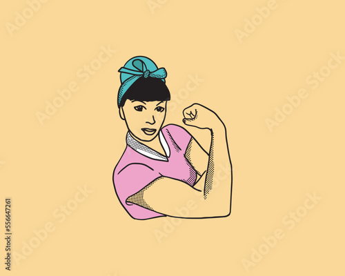 minimal vintage artwork of strong pin up woman style