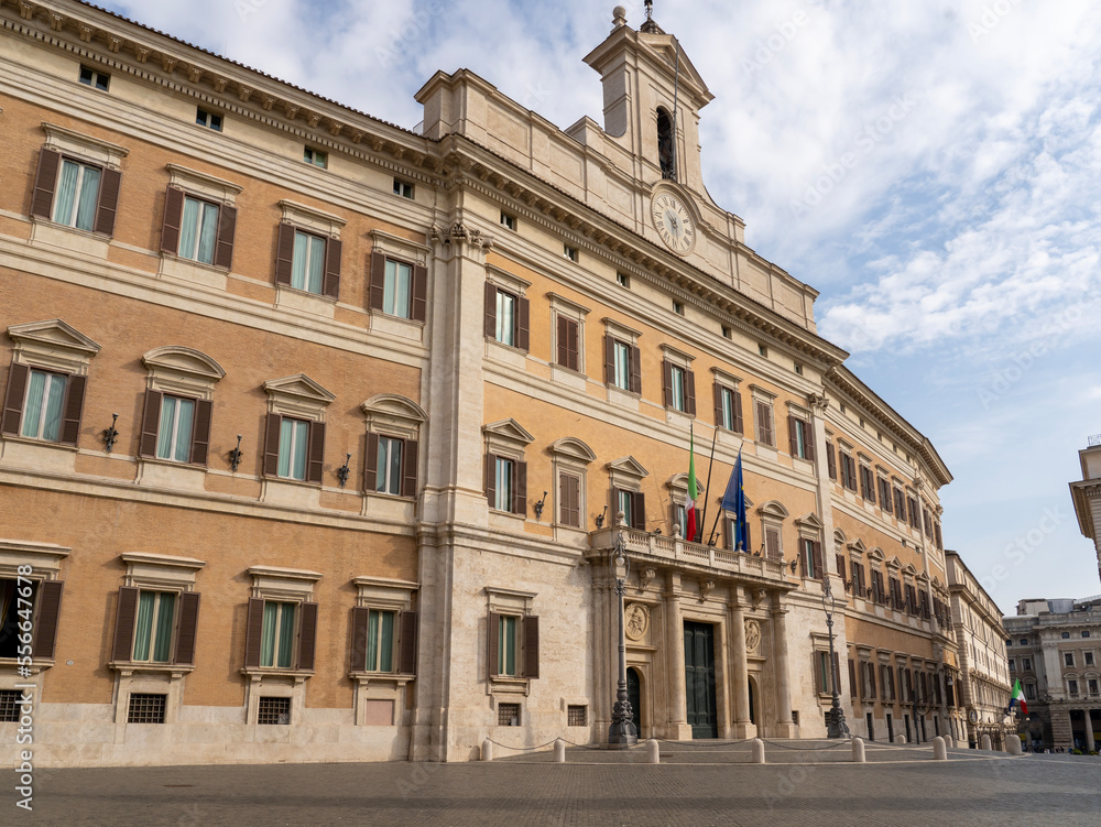 Roma, Italy. View of the facade of the Palazzo Montecitorio seat of the Chamber of Deputies of the Italian Parliament